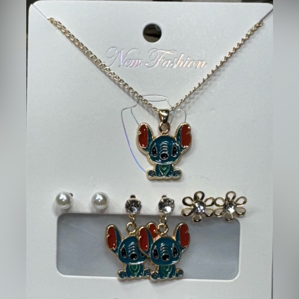 Cute Girls Costume Jewelry Stitch Necklace and Earring Set